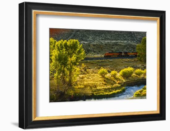 Washington, Yakima. a Train Runs Through the Yakima River Canyon-Richard Duval-Framed Photographic Print