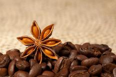 Coffee And Star Anise On Sackcloth Background With Copyspace-wasja-Photographic Print