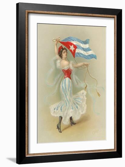 Wasp-Waisted Woman with Flag of Cuba-null-Framed Art Print