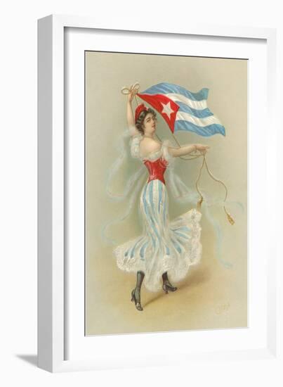 Wasp-Waisted Woman with Flag of Cuba-null-Framed Art Print