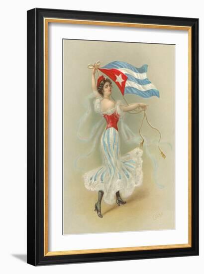 Wasp-Waisted Woman with Flag of Cuba-null-Framed Art Print