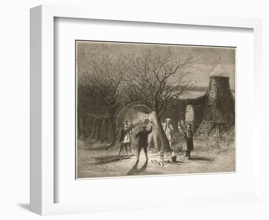 Wassailing Apple Trees with Hot Cider in Devonshire on Twelfth Night-null-Framed Art Print