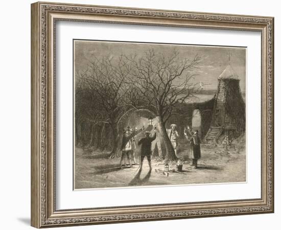 Wassailing Apple Trees with Hot Cider in Devonshire on Twelfth Night-null-Framed Art Print