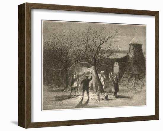 Wassailing Apple Trees with Hot Cider in Devonshire on Twelfth Night-null-Framed Art Print