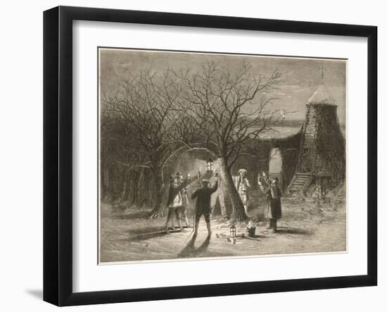 Wassailing Apple Trees with Hot Cider in Devonshire on Twelfth Night-null-Framed Art Print