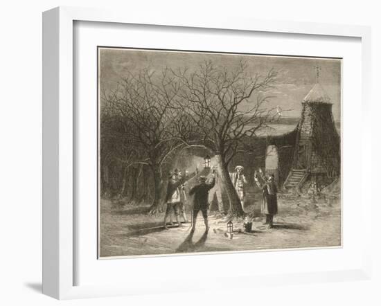 Wassailing Apple Trees with Hot Cider in Devonshire on Twelfth Night-null-Framed Art Print