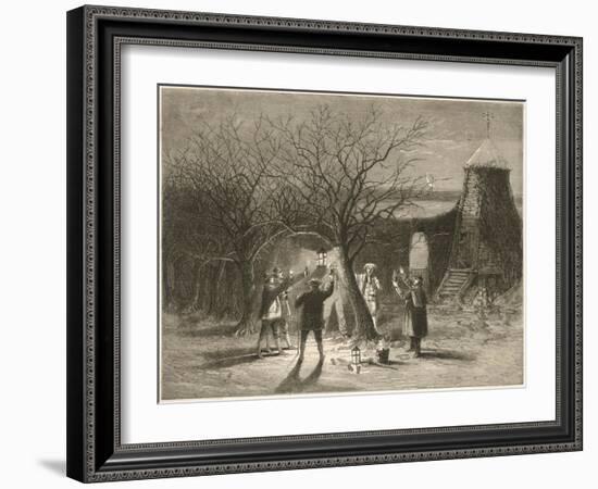 Wassailing Apple Trees with Hot Cider in Devonshire on Twelfth Night-null-Framed Art Print