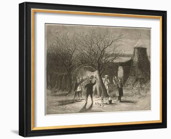 Wassailing Apple Trees with Hot Cider in Devonshire on Twelfth Night-null-Framed Art Print