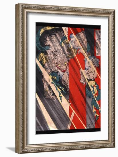 Watanabe No Tsuna Cutting the Arm of the Demon at Rashomon-Taiso Yoshitoshi-Framed Art Print