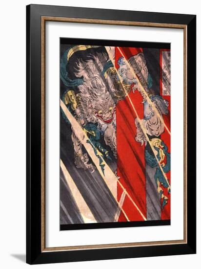 Watanabe No Tsuna Cutting the Arm of the Demon at Rashomon-Taiso Yoshitoshi-Framed Art Print