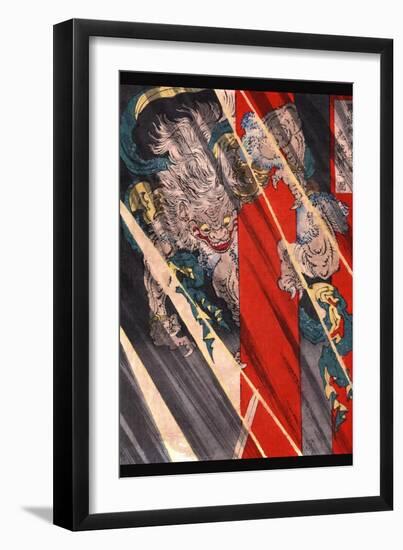 Watanabe No Tsuna Cutting the Arm of the Demon at Rashomon-Taiso Yoshitoshi-Framed Art Print