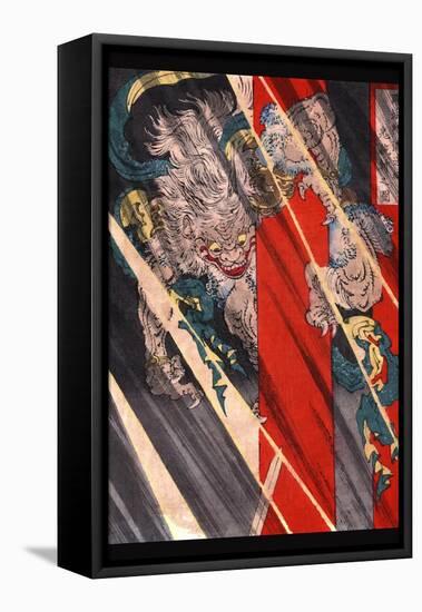 Watanabe No Tsuna Cutting the Arm of the Demon at Rashomon-Taiso Yoshitoshi-Framed Stretched Canvas