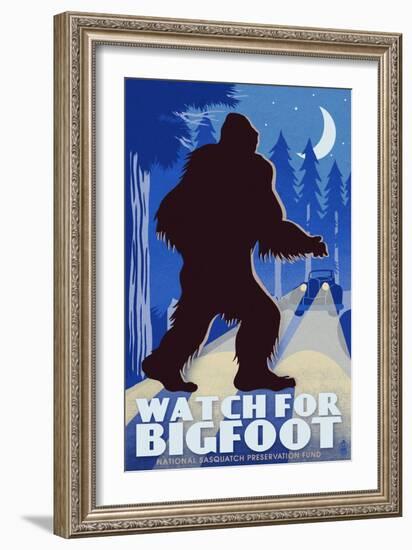 Watch for Bigfoot - WPA Style-Lantern Press-Framed Art Print