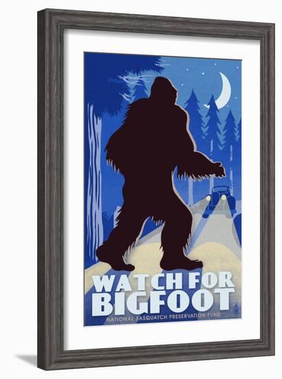 Watch for Bigfoot - WPA Style-Lantern Press-Framed Art Print