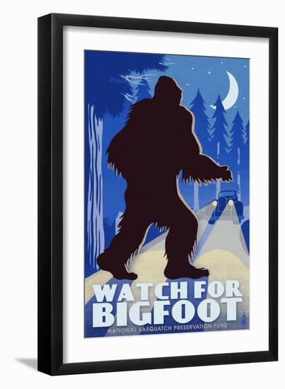 Watch for Bigfoot - WPA Style-Lantern Press-Framed Art Print