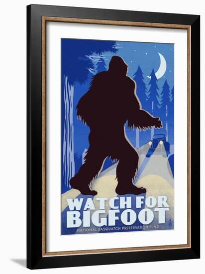 Watch for Bigfoot - WPA Style-Lantern Press-Framed Art Print