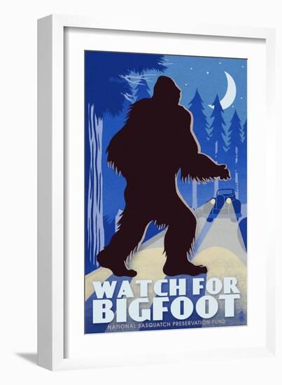 Watch for Bigfoot - WPA Style-Lantern Press-Framed Art Print