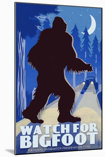 Watch for Bigfoot - WPA Style-Lantern Press-Mounted Art Print