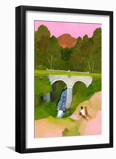 Watch the bridge with one's dog at dusk-Hiroyuki Izutsu-Framed Giclee Print