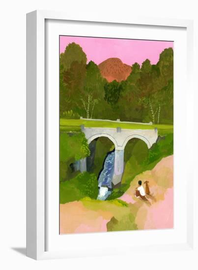 Watch the bridge with one's dog at dusk-Hiroyuki Izutsu-Framed Giclee Print