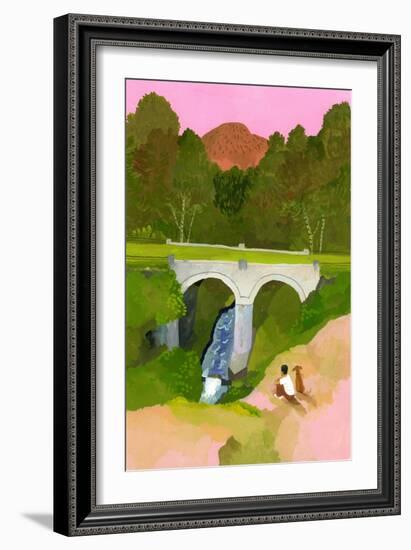 Watch the bridge with one's dog at dusk-Hiroyuki Izutsu-Framed Giclee Print