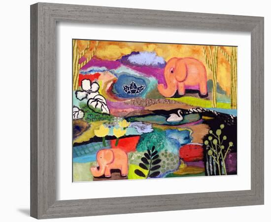 Watchful Eye Elephants-Wyanne-Framed Giclee Print