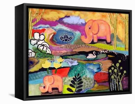 Watchful Eye Elephants-Wyanne-Framed Premier Image Canvas