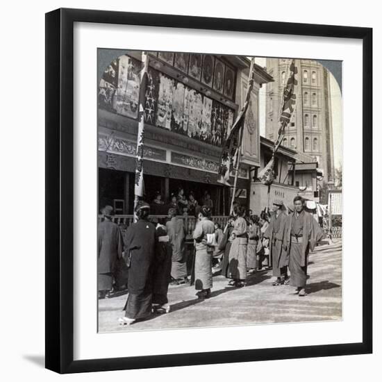 Watching a Free Show on Theatre Street, Looking North to Asakusa Tower, Tokyo, Japan, 1904-Underwood & Underwood-Framed Photographic Print