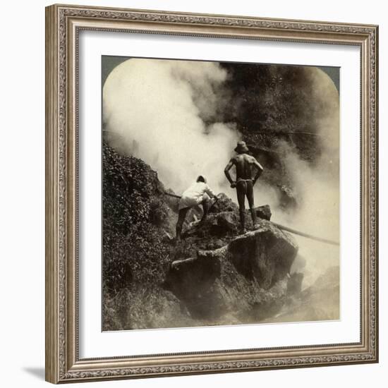 Watching an Eruption of Steam and Boiling Mud Halfway Up the Volcano of Aso-San, Japan, 1904-Underwood & Underwood-Framed Photographic Print