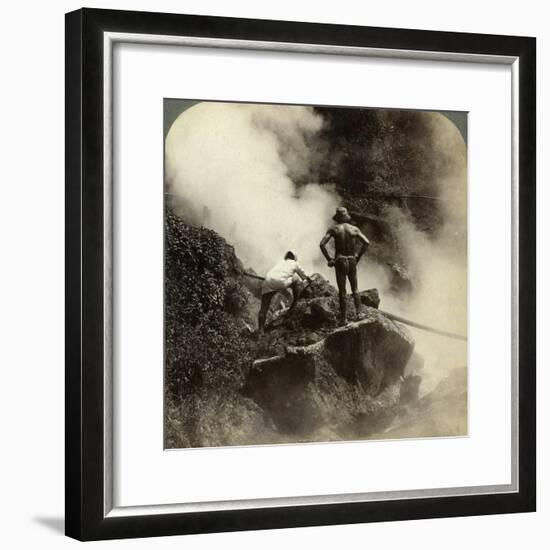 Watching an Eruption of Steam and Boiling Mud Halfway Up the Volcano of Aso-San, Japan, 1904-Underwood & Underwood-Framed Photographic Print