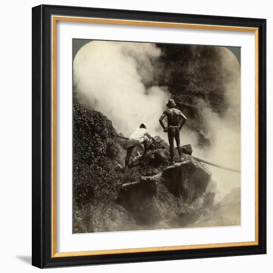 Watching an Eruption of Steam and Boiling Mud Halfway Up the Volcano of Aso-San, Japan, 1904-Underwood & Underwood-Framed Photographic Print