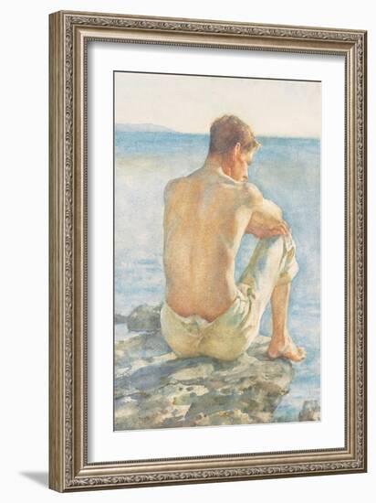 Watching the Sea (Pencil & W/C on Paper)-Henry Scott Tuke-Framed Giclee Print