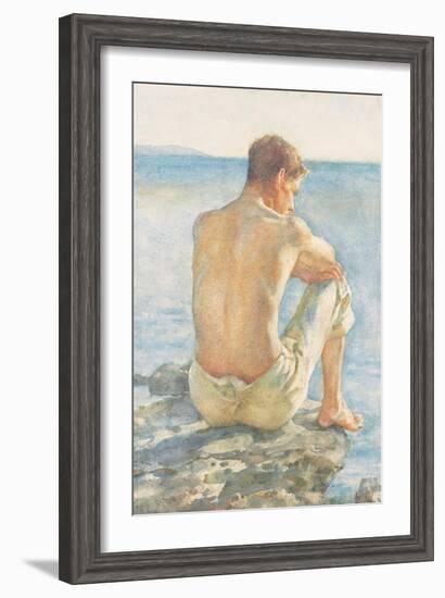 Watching the Sea (Pencil & W/C on Paper)-Henry Scott Tuke-Framed Giclee Print