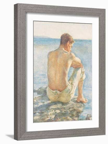 Watching the Sea (Pencil & W/C on Paper)-Henry Scott Tuke-Framed Giclee Print