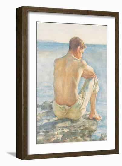 Watching the Sea (Pencil & W/C on Paper)-Henry Scott Tuke-Framed Giclee Print