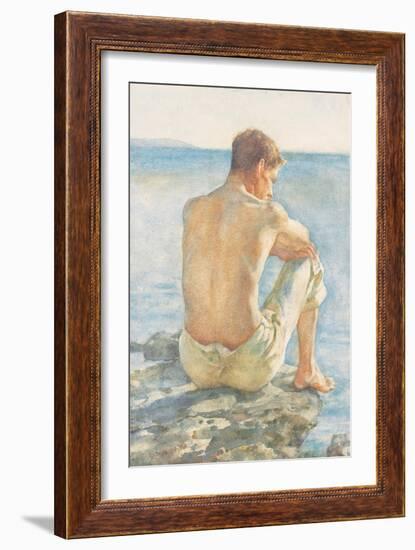 Watching the Sea (Pencil & W/C on Paper)-Henry Scott Tuke-Framed Giclee Print