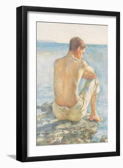 Watching the Sea (Pencil & W/C on Paper)-Henry Scott Tuke-Framed Giclee Print