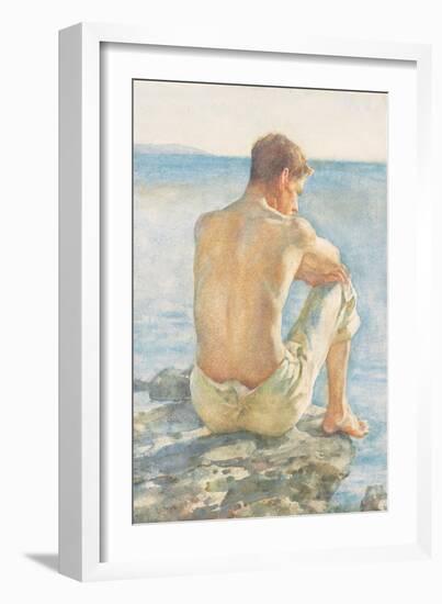 Watching the Sea (Pencil & W/C on Paper)-Henry Scott Tuke-Framed Giclee Print