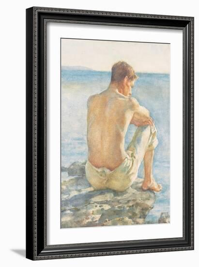 Watching the Sea (Pencil & W/C on Paper)-Henry Scott Tuke-Framed Giclee Print