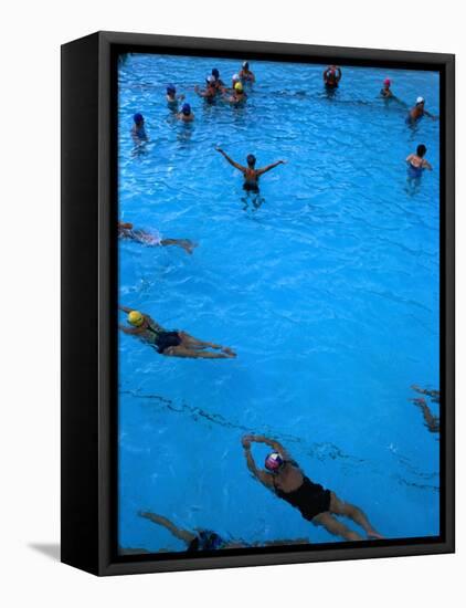 Water Aerobics in Pool at Kowloon Park, Hong Kong-Oliver Strewe-Framed Premier Image Canvas
