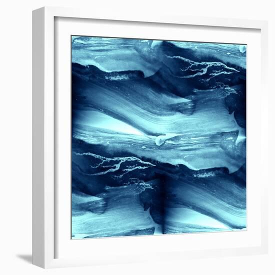 Water Blue Sea Waves Watercolor-maxim ibragimov-Framed Premium Giclee Print