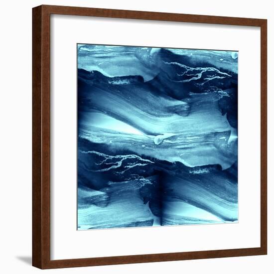 Water Blue Sea Waves Watercolor-maxim ibragimov-Framed Premium Giclee Print