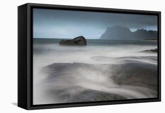 Water Breaks over Rocks at Uttakleiv, Lofoten Islands, Arctic, Norway, Scandinavia, Europe-David Clapp-Framed Premier Image Canvas