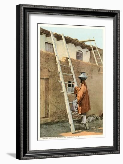 Water Carrier in Tesuque Pueblo, New Mexico-null-Framed Premium Giclee Print