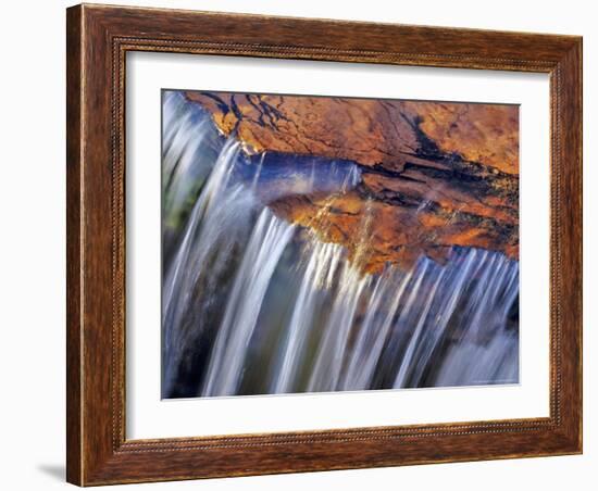 Water Cascades over Red Rock of Reynolds Creek, Glacier National Park, Montana, USA-Chuck Haney-Framed Photographic Print