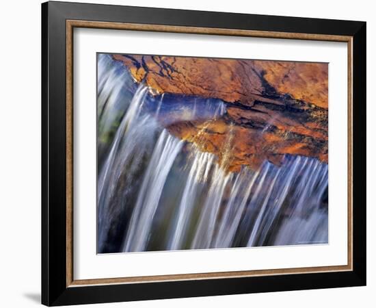 Water Cascades over Red Rock of Reynolds Creek, Glacier National Park, Montana, USA-Chuck Haney-Framed Photographic Print