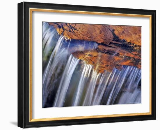 Water Cascades over Red Rock of Reynolds Creek, Glacier National Park, Montana, USA-Chuck Haney-Framed Photographic Print