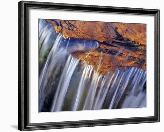 Water Cascades over Red Rock of Reynolds Creek, Glacier National Park, Montana, USA-Chuck Haney-Framed Photographic Print