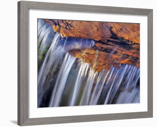 Water Cascades over Red Rock of Reynolds Creek, Glacier National Park, Montana, USA-Chuck Haney-Framed Photographic Print