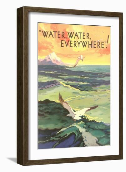 Water Everywhere, Seagull over Waves-null-Framed Giclee Print